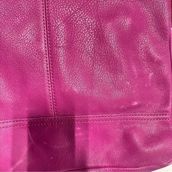 FOSSIL TAYLOR MAGENTA PURPLE+BROWN TRIM LEATHER CROSSBODY,TOTE,HAND BAG - Picture 5 of 9